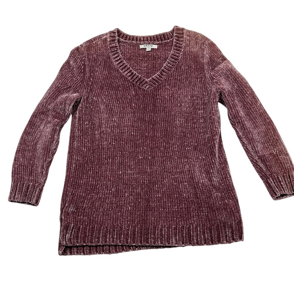 Orvis Chenille Pullover V-Neck Sweater Womens Size‎ Large Burgandy